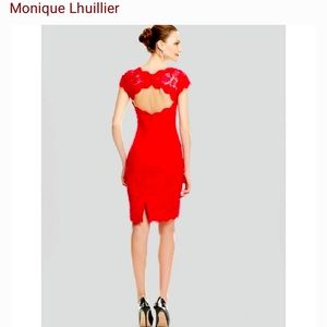 Monique Lhuillier red lace dress